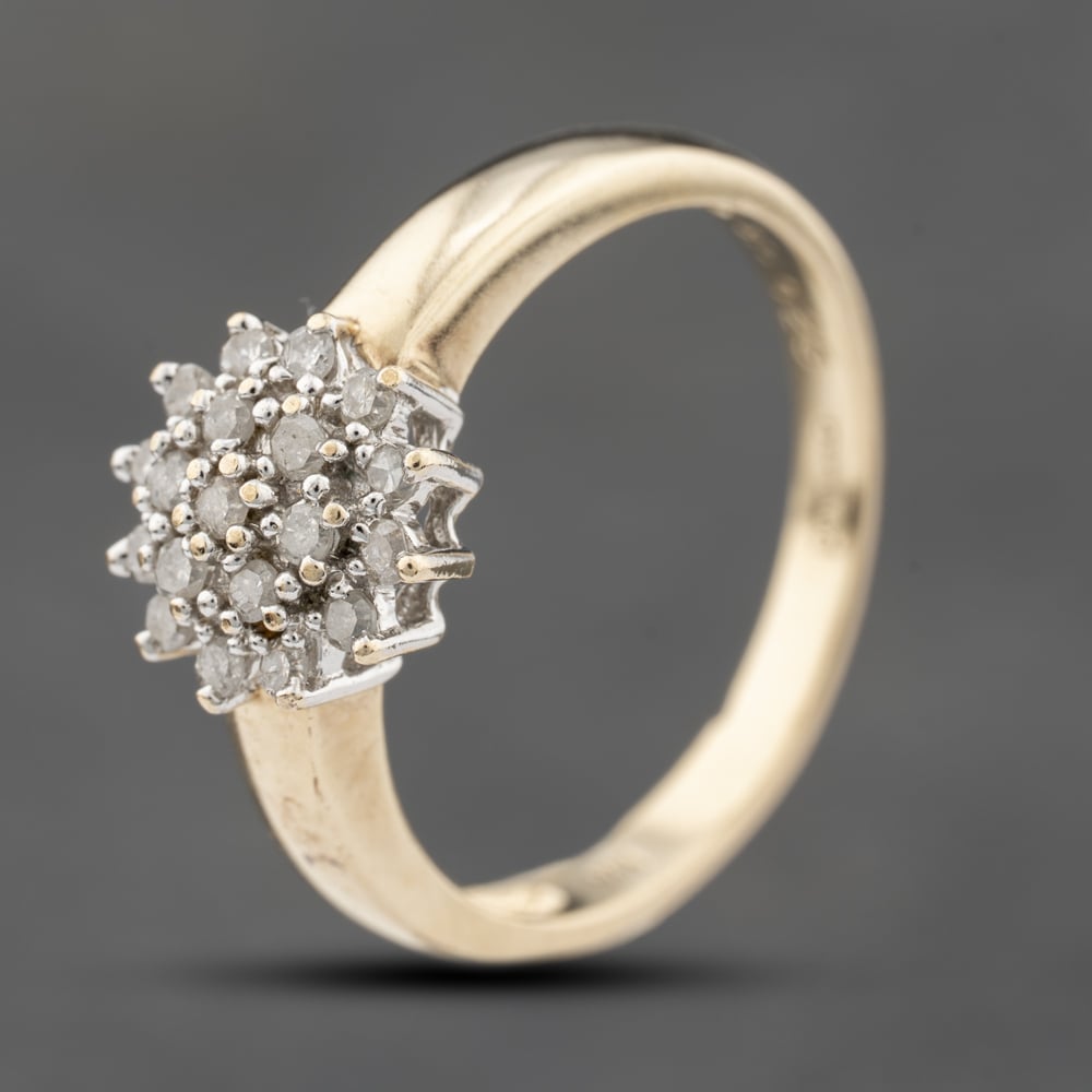 Second Hand 9ct Yellow Gold 0.25ct Brilliant Cut Cluster Ring 41482413