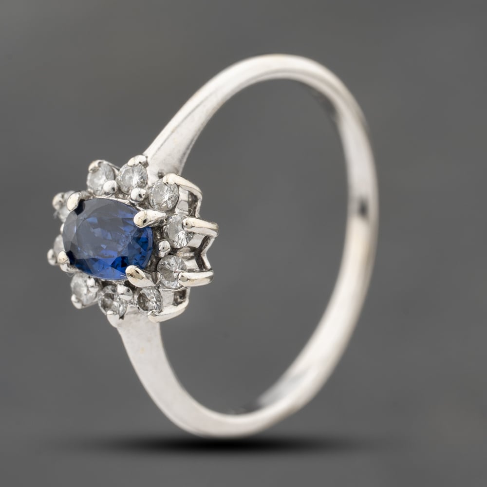 Second Hand 18ct White Gold Sapphire & Diamond Flower Cluster Ring 41482417