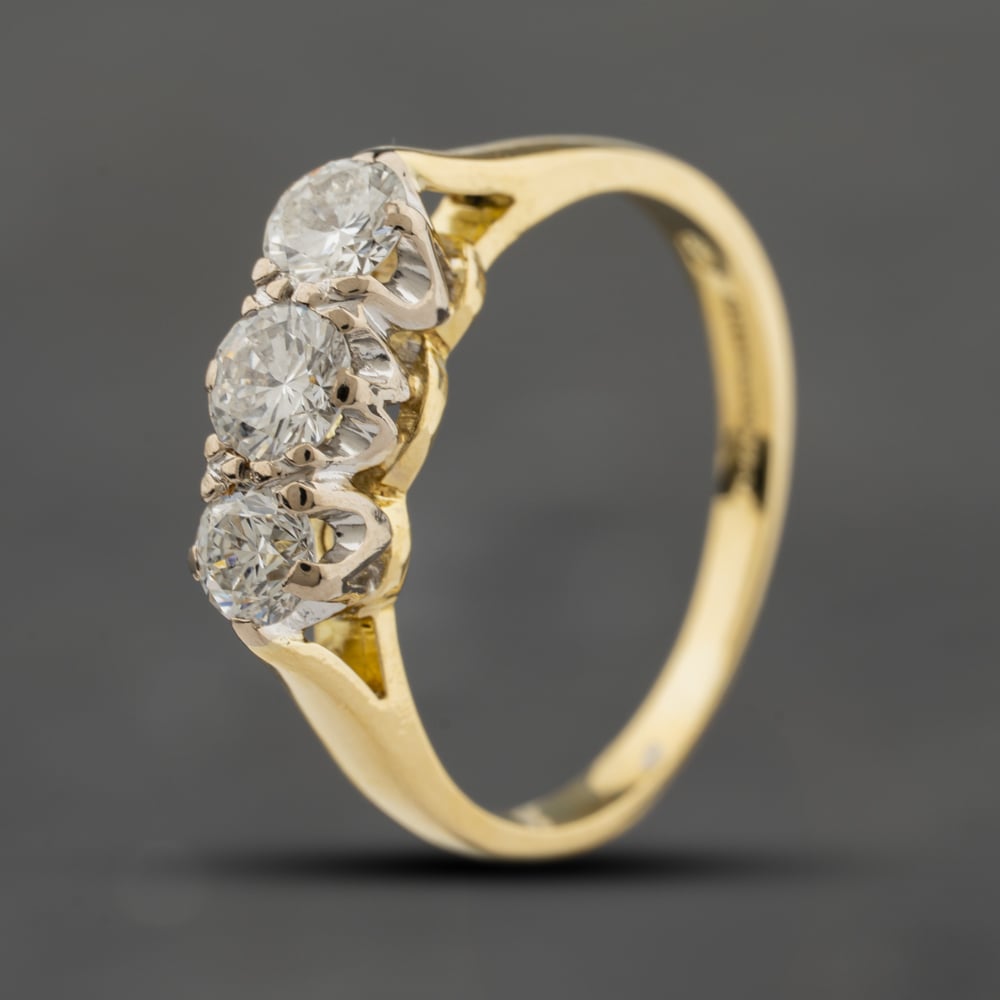 Second Hand 18ct Yellow Gold 0.50ct Brilliant Cut Diamond Three Stone Ring 41482423