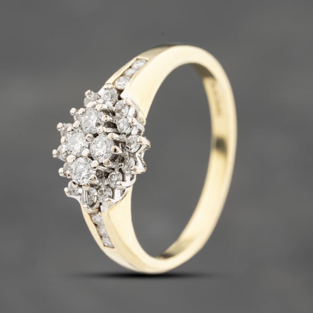 Second Hand 18ct Yellow Gold 0.50ct Brilliant Cut Diamond Shoulder Set Cluster Ring 41482432