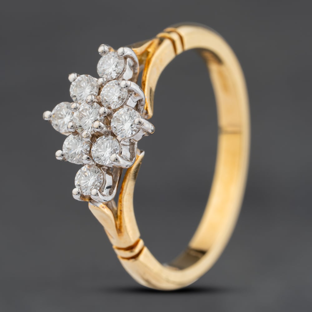 Second Hand 18ct Yellow Gold 0.50ct Brilliant Cut Diamond Boat Shaped Cluster Ring 41482458
