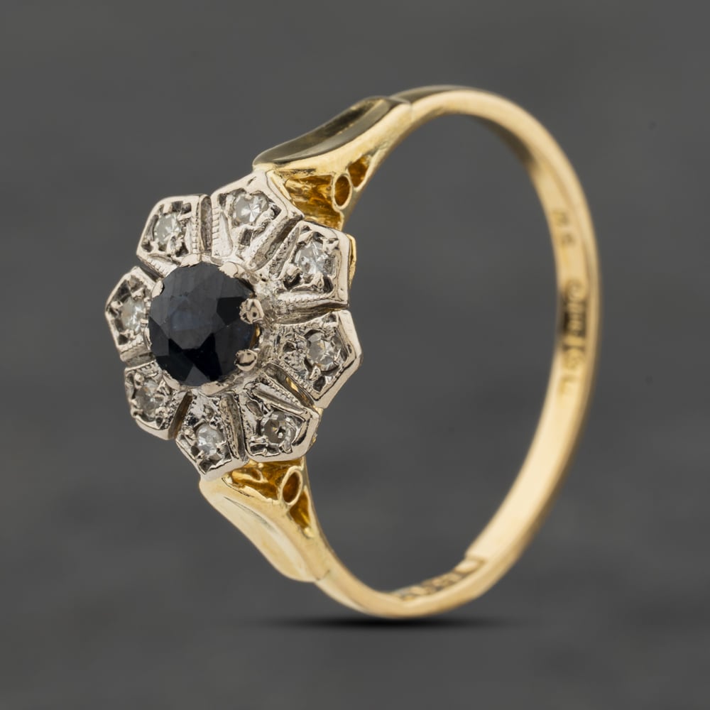 Second Hand 18ct Yellow Gold Sapphire & Diamond Flower Cluster Ring 41482538