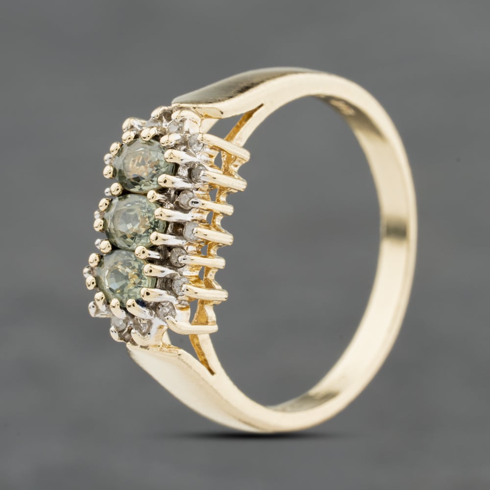 Second Hand 9ct Yellow Gold Sapphire & 0.18ct Diamond Cluster Ring 41482574