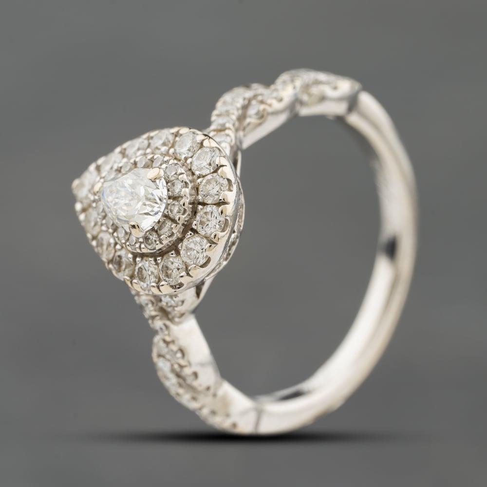 Second Hand 14ct White Gold 0.80ct Diamond Neil Lane Halo Pear Shaped Cluster Ring 41482643