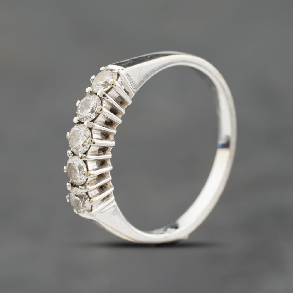 Second Hand 18ct White Gold 0.50ct Brilliant Cut Diamond Five Stone Half Eternity Ring 41482659