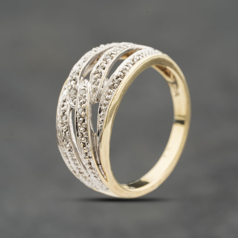 Second Hand 9ct Yellow Gold Brilliant Cut Diamond Crossover Open Work Dress Ring 41482665