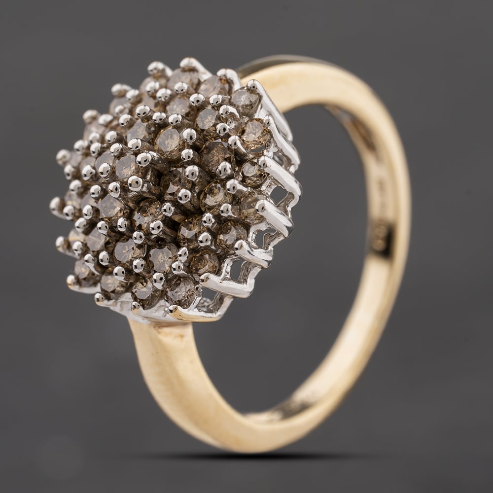 Second Hand 9ct Yellow Gold 1.00ct Brilliant Cut Diamond Round Cluster Ring 41482689