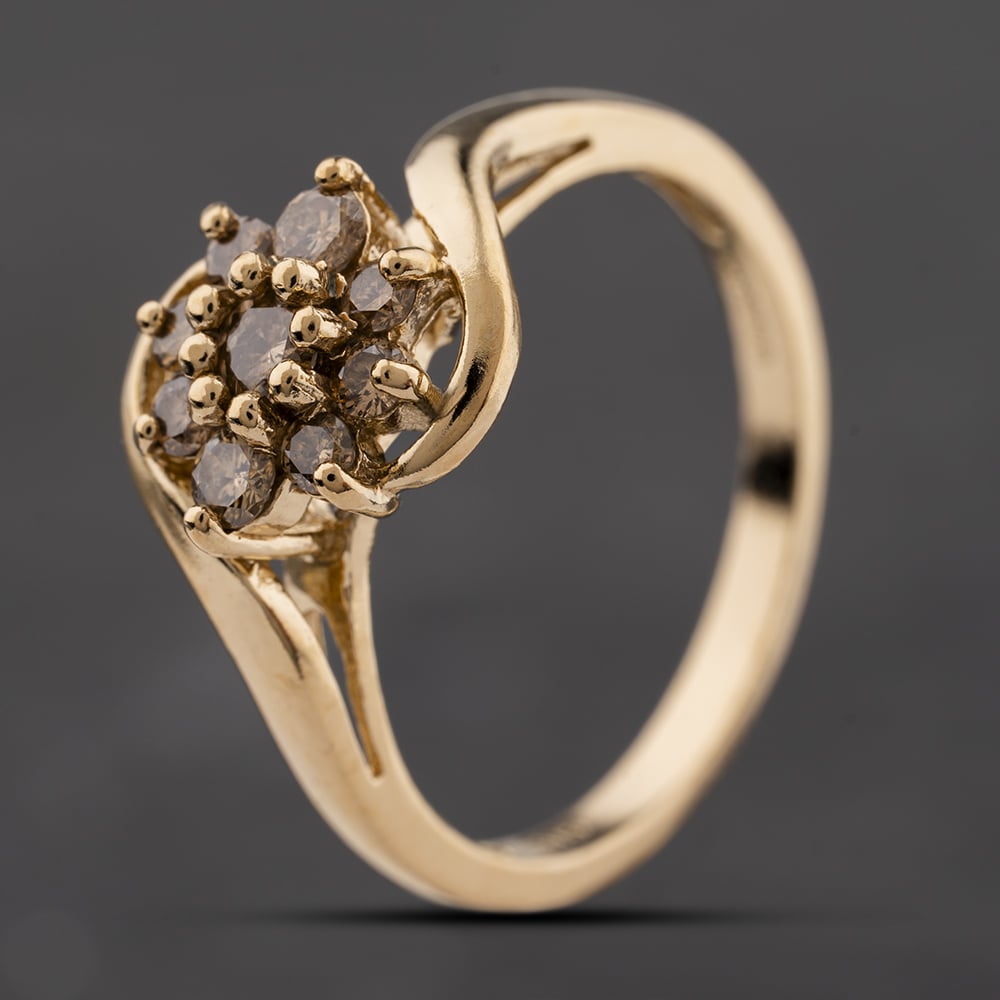 Second Hand 9ct Yellow Gold 0.44ct Brilliant Cut Cognac Diamond Flower Twist Cluster Ring 41482705