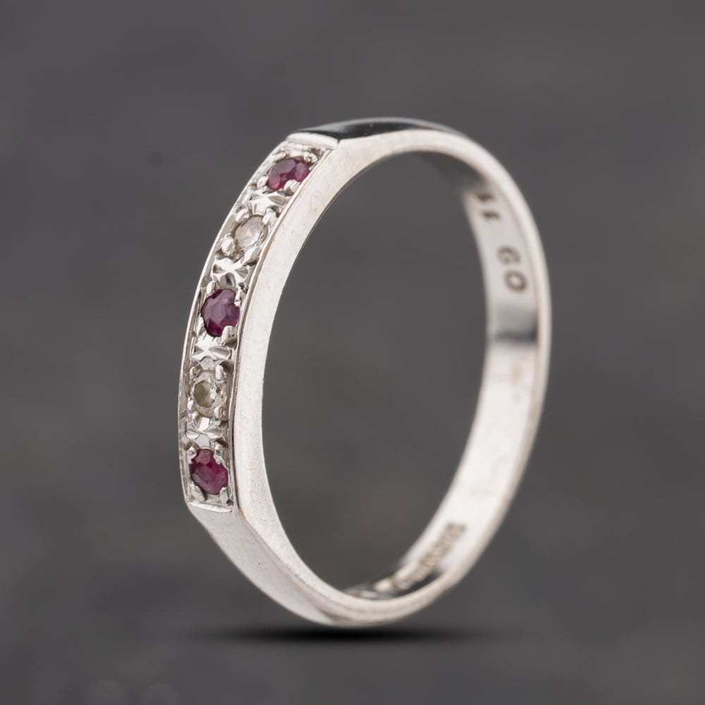 Second Hand 18ct White Gold Ruby & Diamond Half Eternity Ring 41482729