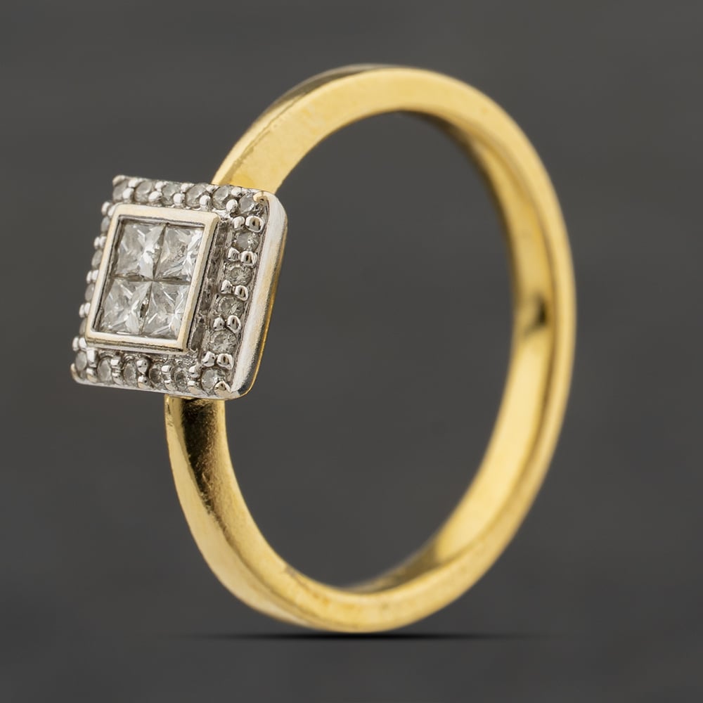 Second Hand 18ct Yellow Gold 0.25ct Diamond Square Cluster Ring 41482738