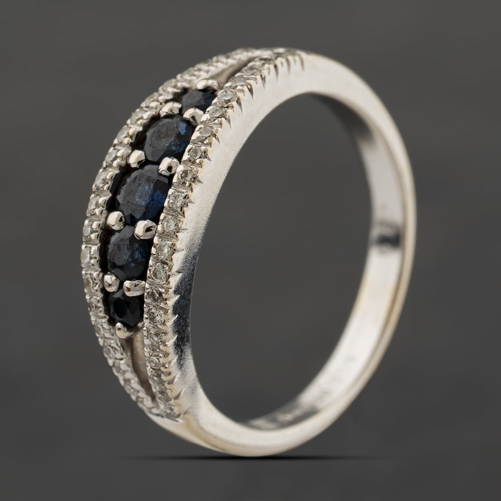 Second Hand 18ct White Gold Sapphire & 0.10ct Brilliant Cut Diamond Dress Ring 41482752