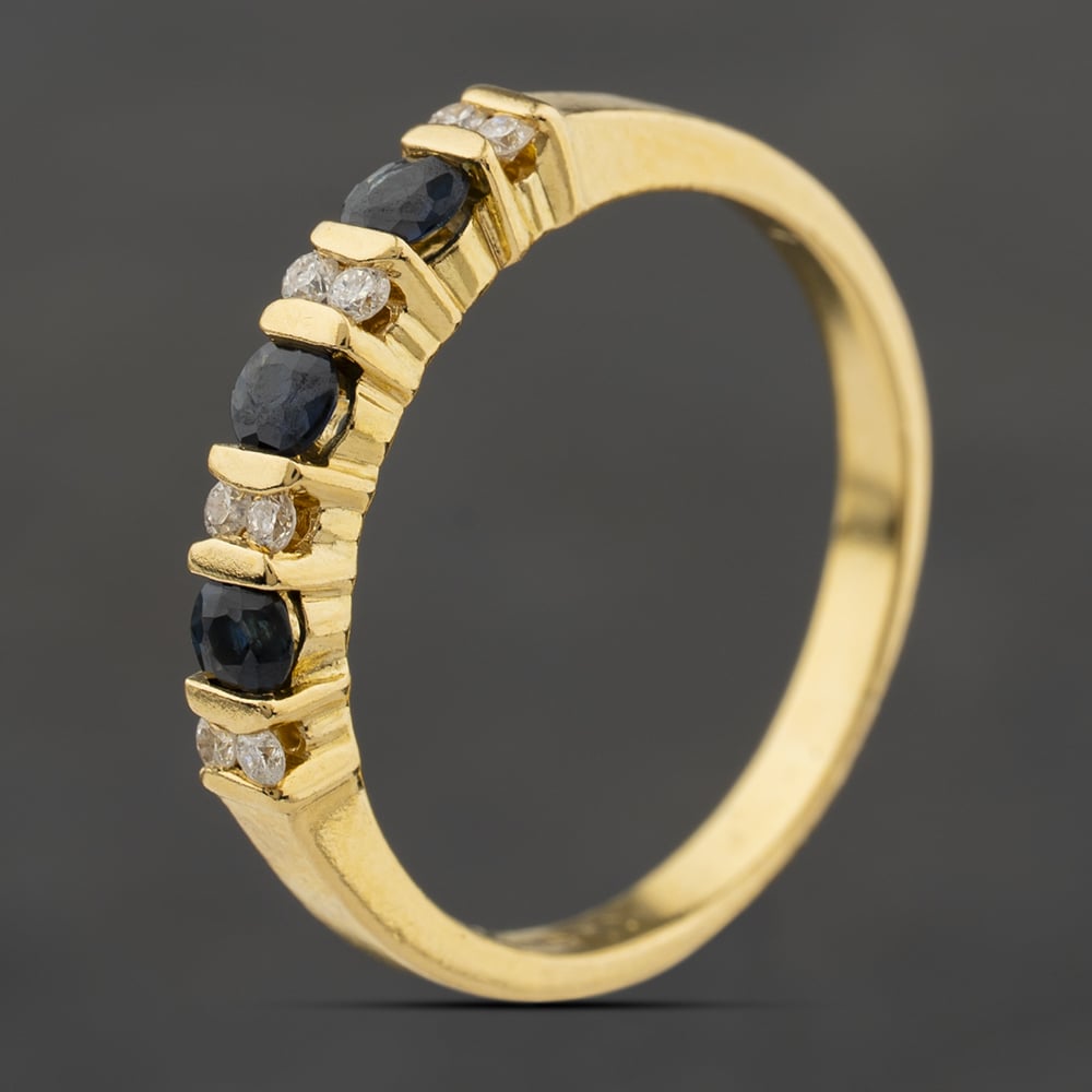 Second Hand 18ct Yellow Gold Sapphire & 0.12ct Brilliant Cut Diamond Half Eternity Ring 41482754