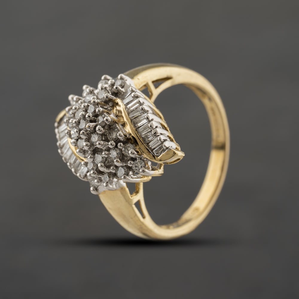 Second Hand 9ct Yellow Gold Diamond Marquise Shaped Cluster Ring 41482786