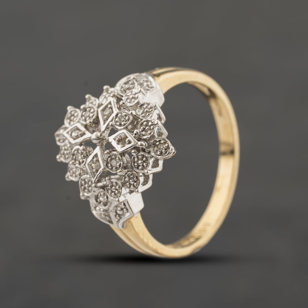 Second Hand 9ct Yellow Gold 0.05ct Diamond Marquise Shaped Cluster Ring 41482788