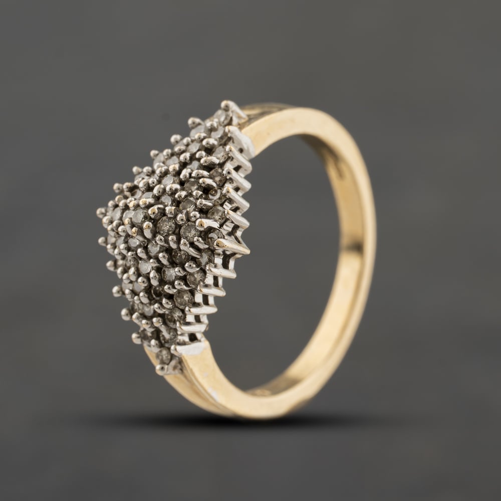 Second Hand 9ct Yellow Gold 0.50ct Brilliant Cut Diamond Boat Shaped Cluster Ring 41482791