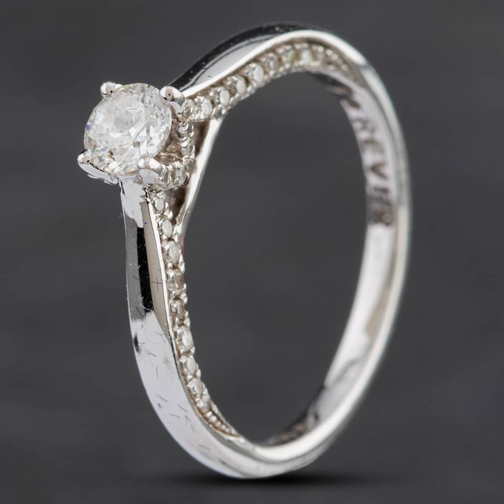Second Hand 18ct White Gold Certificated 0.40ct Brilliant Cut Diamond Shoulder Set Solitaire Ring 41482599