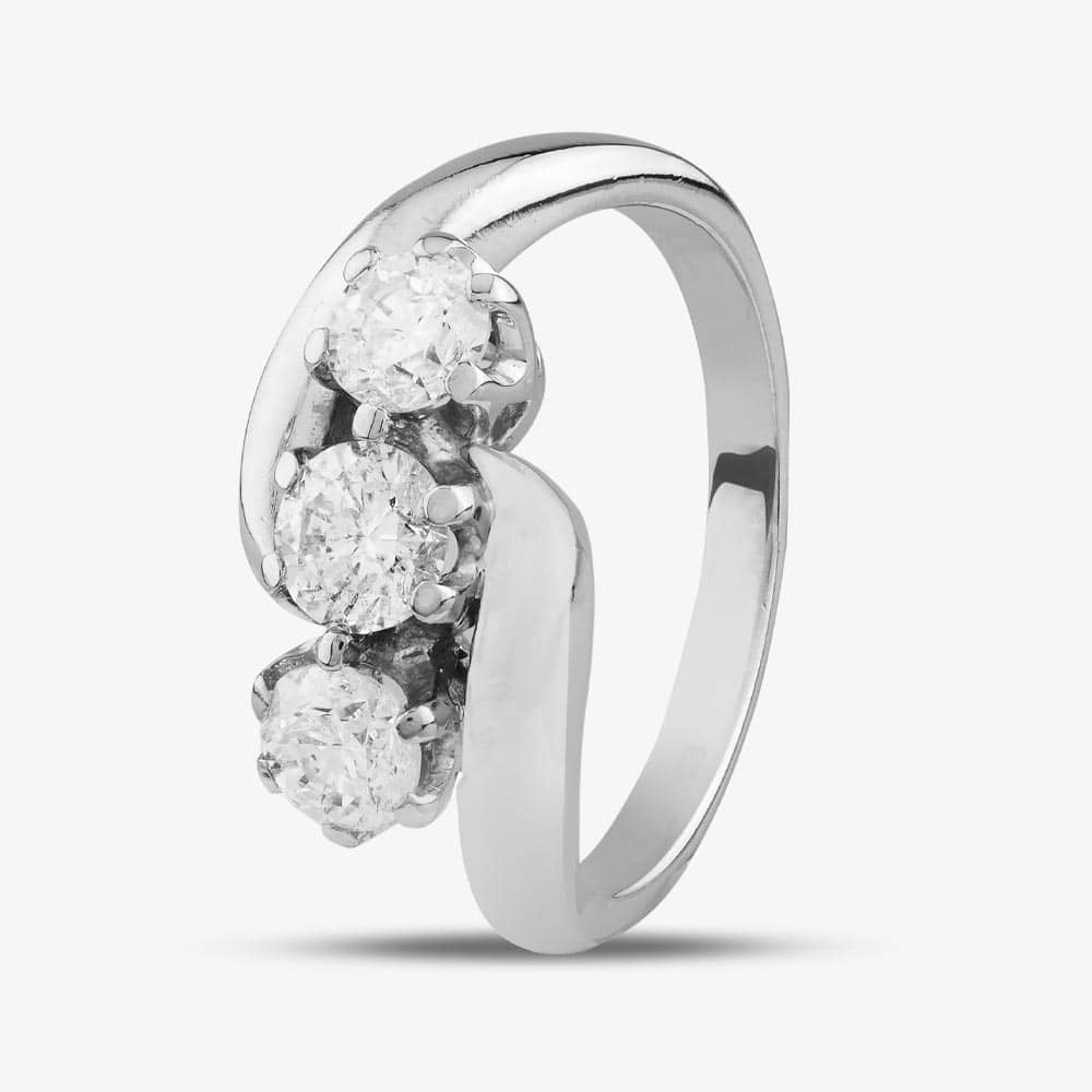 Second Hand 18ct White Gold 1.00ct Brilliant Cut Diamond Twist Three Stone Ring 41482626