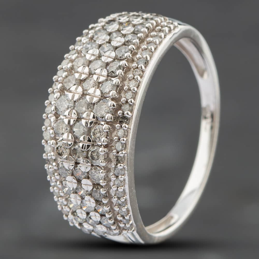 Second Hand 9ct White Gold 1.00ct Brilliant Cut Diamond Five Row Dress Ring 43091010