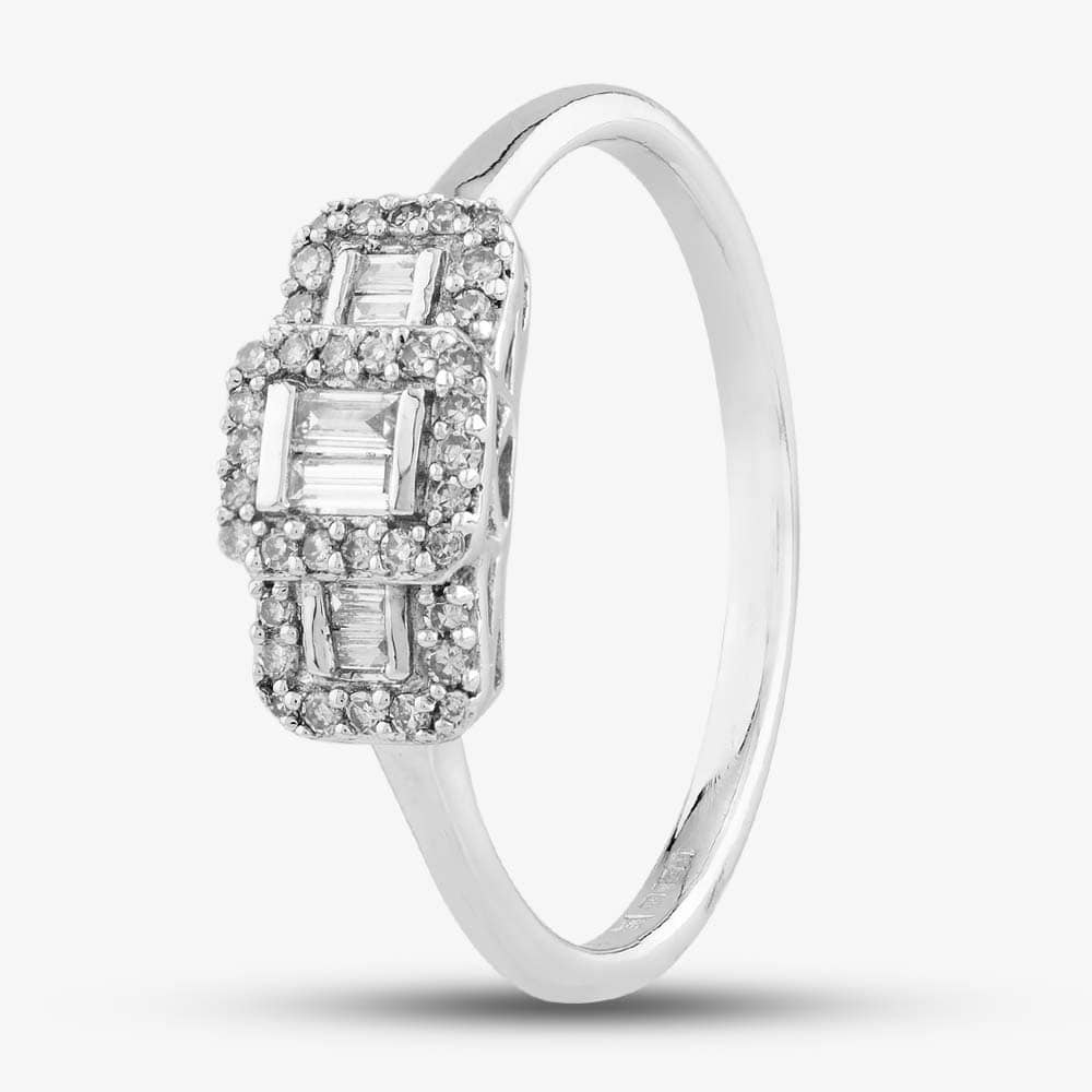 Second Hand 9ct White Gold 0.20ct Diamond Trilogy Cluster Ring 431202348