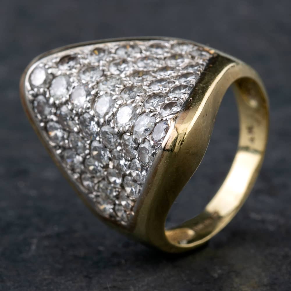 Second Hand 9ct Yellow Gold Brilliant Cut Diamond Multi Row Pyramid Design Pave Set Fancy Ring 4312062