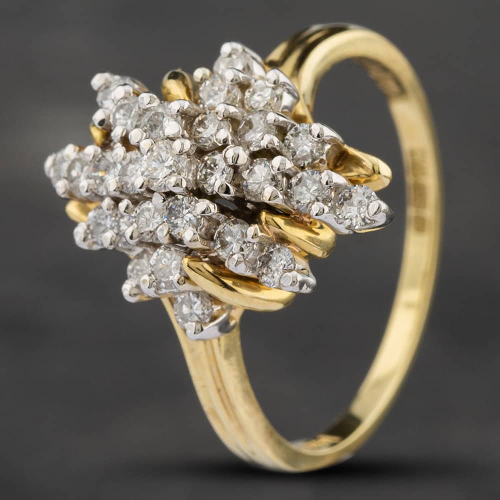 Second Hand 14ct Yellow Gold Brilliant Cut Diamond Spikey Cluster Ring 43121019