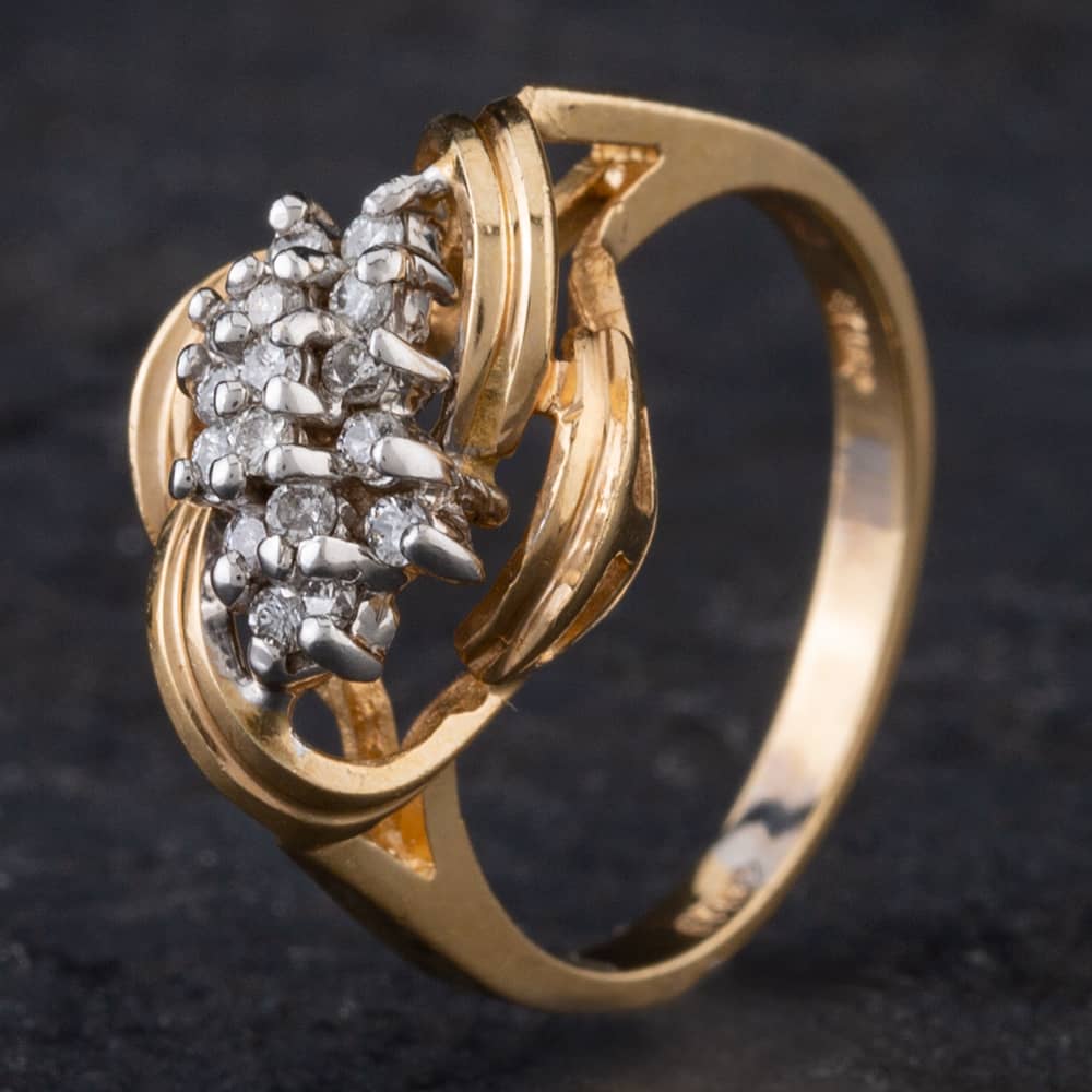 Second Hand 14ct Yellow Gold Brilliant Cut Diamond Fancy Cluster Ring 4312104