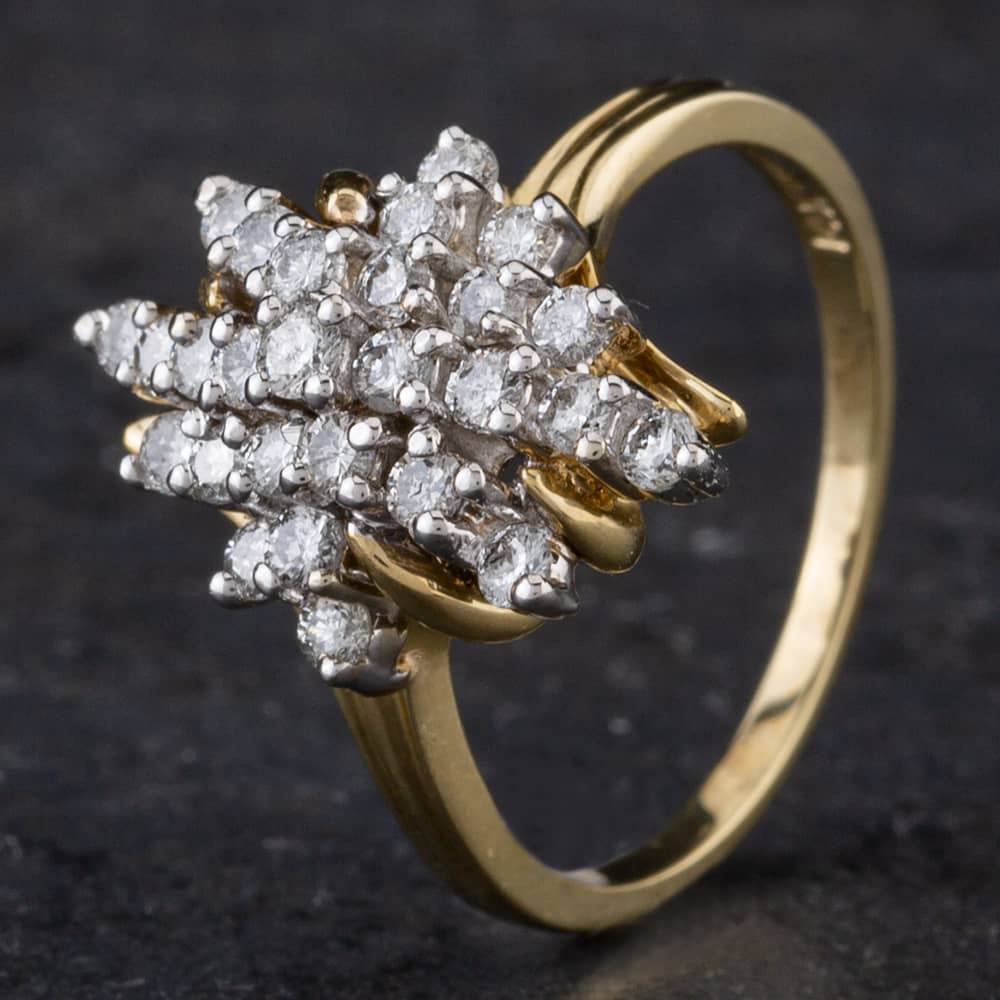 Second Hand 14ct Yellow Gold Brilliant Cut Spikey Diamond Cluster Ring 4312105