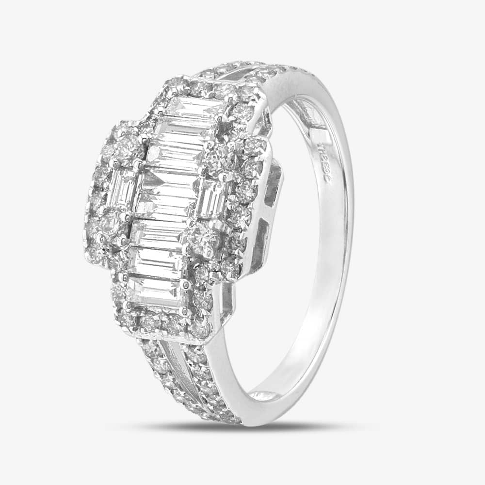 Second Hand 18ct White Gold Baguette & Brilliant Cut Diamond Fancy Dress Ring 43121081