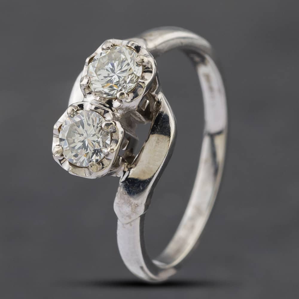 Second Hand 14ct White Gold 0.65ct Brilliant Cut Diamond Cross Over Two Stone Ring 43121163