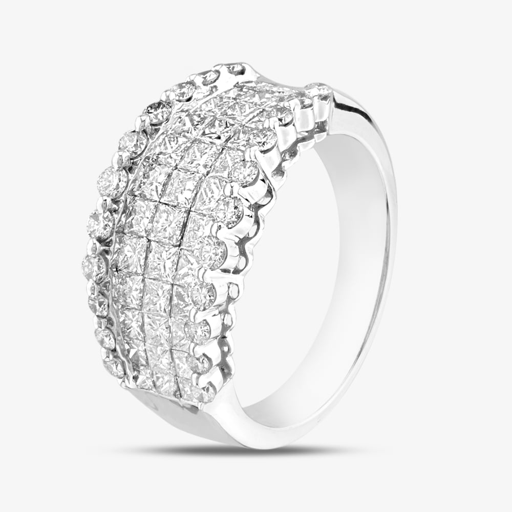 Second Hand 18ct White Gold 2.00ct Diamond Graduated Five Row Dress Ring 43121183