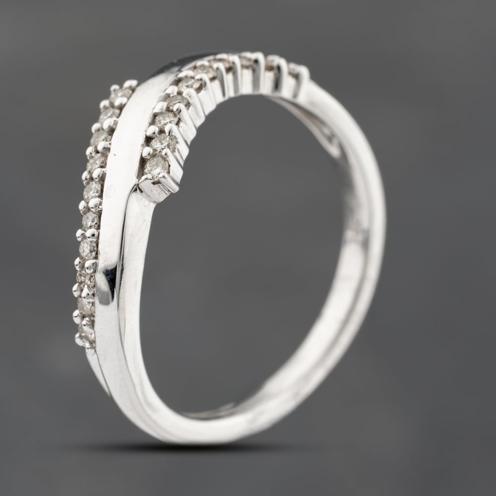 Second Hand 9ct White Gold 0.20ct Brilliant Cut Diamond Wave Dress Ring 43121312