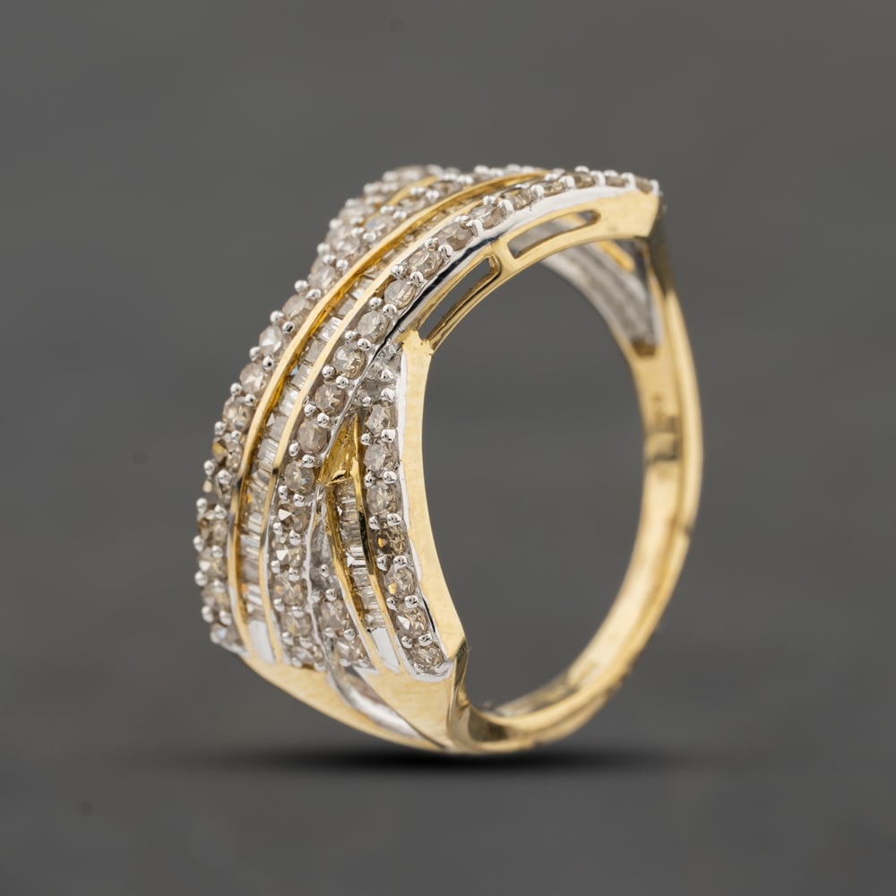 Second Hand 9ct Yellow Gold 1.00ct Diamond Six Row Crossover Ring 43121334
