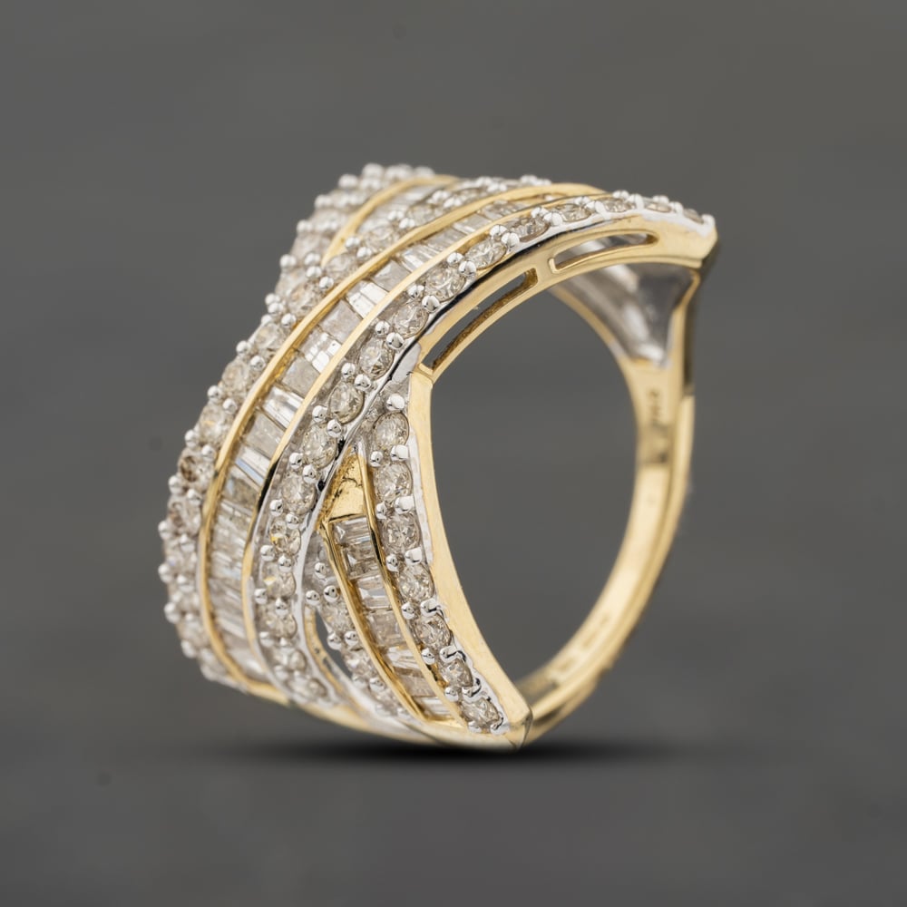 Second Hand 9ct Yellow Gold 2.00ct Diamond Six Row Crossover Ring 43121335