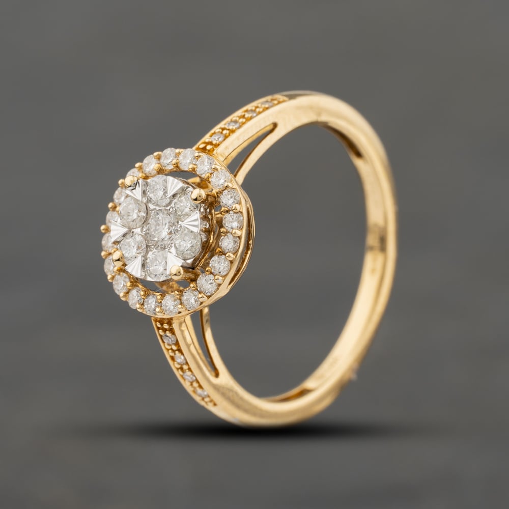 Second Hand 14ct Yellow Gold 0.50ct Brilliant Cut Diamond Cluster Halo Ring 43121337