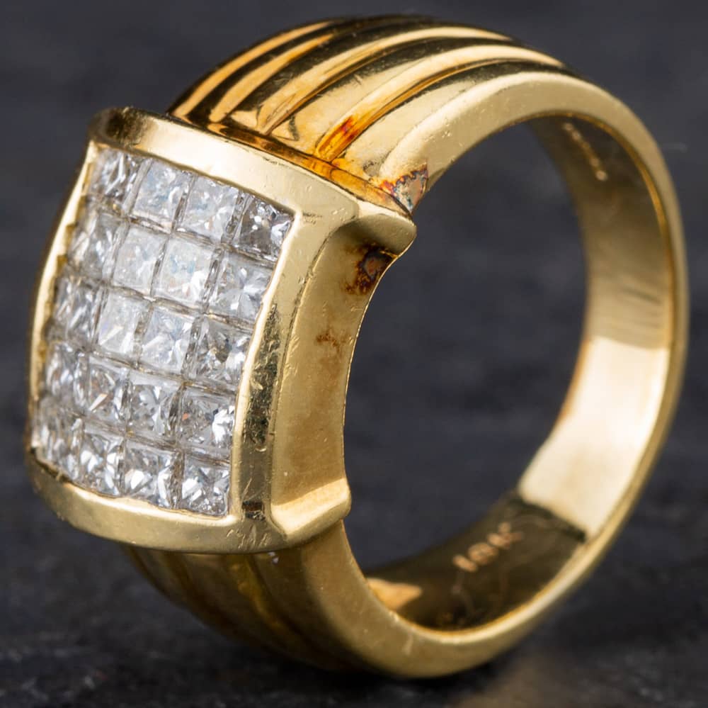 Second Hand 18ct Yellow Gold 1.50ct Princess Cut Diamond Pave Set Cluster Ring 4312136