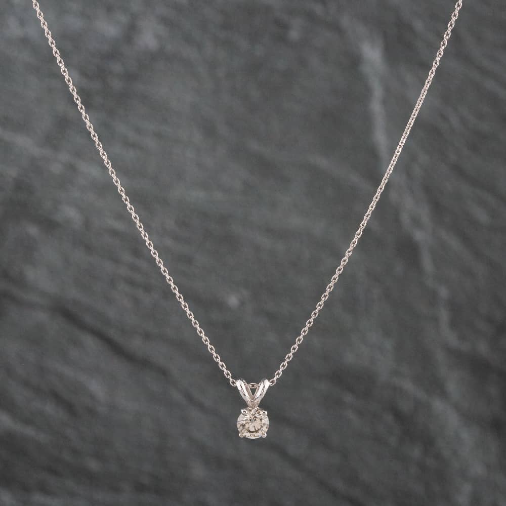 Second Hand White Gold 0.50ct Brilliant Cut Diamond Pendant & 18 Inch Trace Chain 4314211