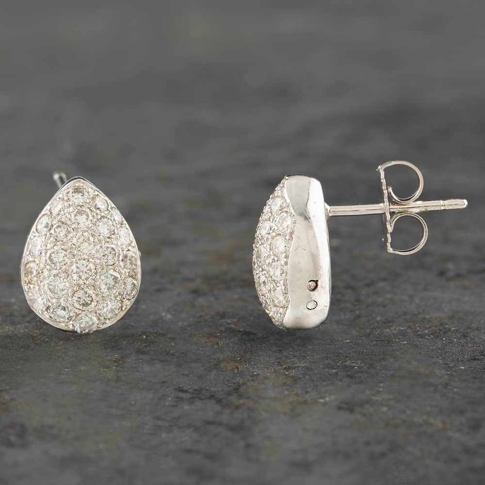 Second Hand 18ct White Gold 1.00ct Brilliant Cut Diamond Pear Shaped Pave Stud Earrings 43171003