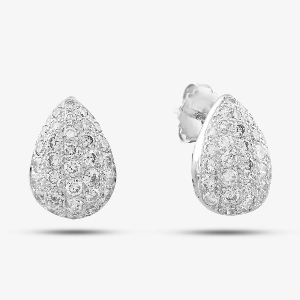Second Hand 18ct White Gold 1.75ct Brilliant Cut Diamond Pear Shaped Pave Stud Earrings 43171004