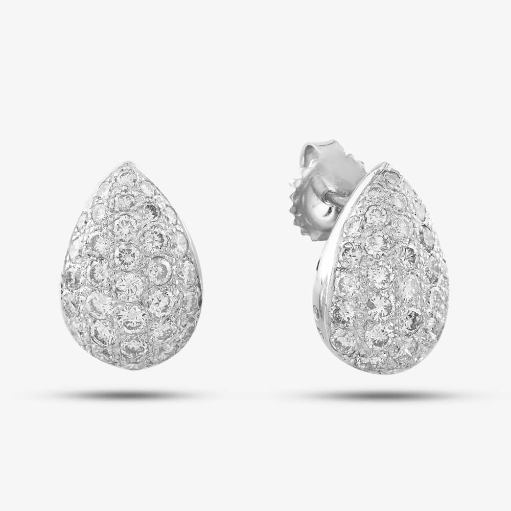 Second Hand 18ct White Gold 1.75ct Brilliant Cut Diamond Pear Shaped Pave Stud Earrings 43171005