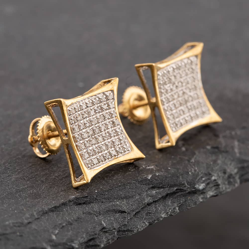 Second Hand 9ct Two Colour Gold Single Cut Diamond Pave Square Stud Earrings 43171019
