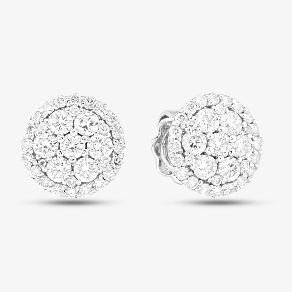 Second Hand 14ct White Gold Brilliant Cut Diamond Round Cluster Stud Earrings 43171178