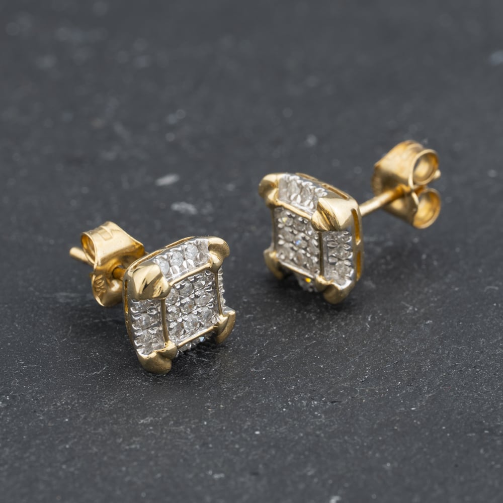 Second Hand 9ct Two Colour Gold 0.25ct Brilliant Cut Diamond Square Cluster Stud Earrings 43171451
