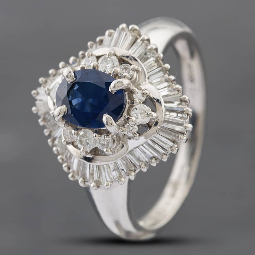 Second Hand Platinum Oval Cut Sapphire & Diamond Ballerina Cluster Ring 43361085