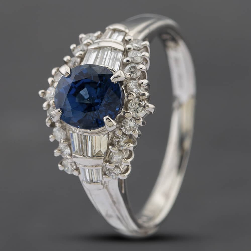 Second Hand Platinum Sapphire & Diamond Cluster Ring 43361086