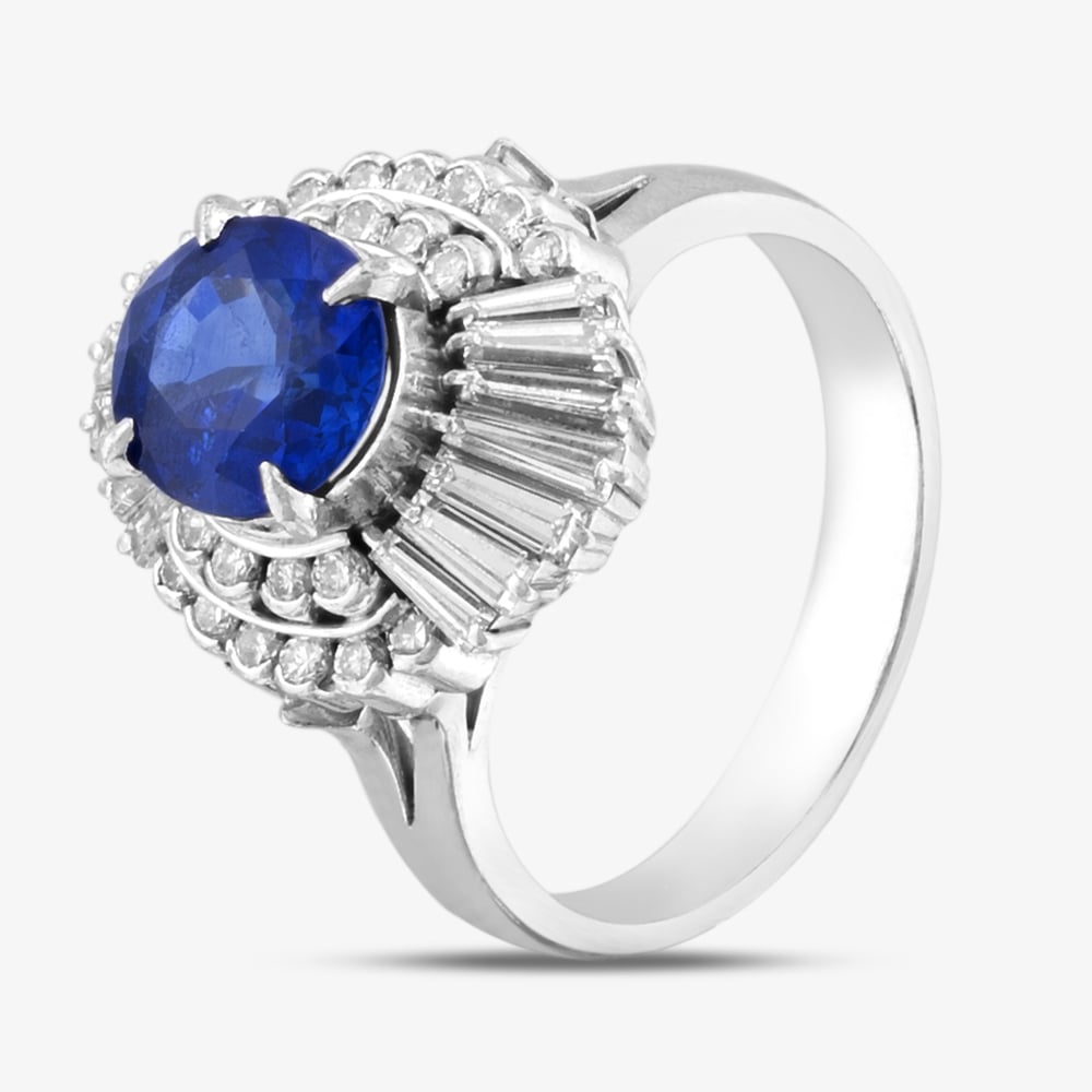 Second Hand Platinum 2.01ct Sapphire & 0.93ct Diamond Oval Cluster Ring 43361127