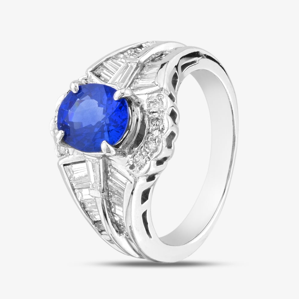 Second Hand Platinum 1.93ct Sapphire & 0.86ct Diamond Oval Cluster Ring 43361128