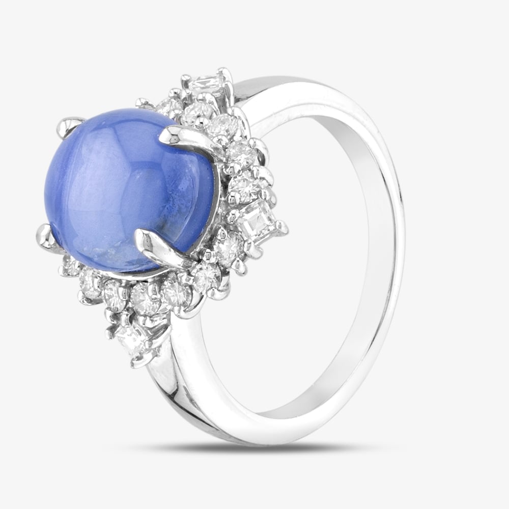 Second Hand Platinum 8.29ct Star Sapphire & 0.68ct Brilliant Cut Diamond Oval Cluster Ring 43361129