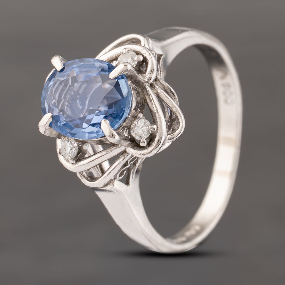 Second Hand Platinum 1.98ct Sapphire & 0.10ct Diamond Cluster Ring 43361153