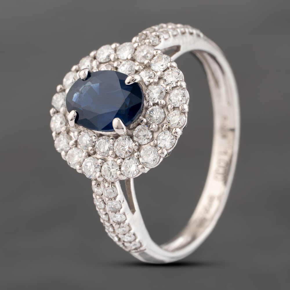 Second Hand Platinum 1.00ct Sapphire & 0.80ct Brilliant Cut Diamond Oval Cluster Ring 43361165
