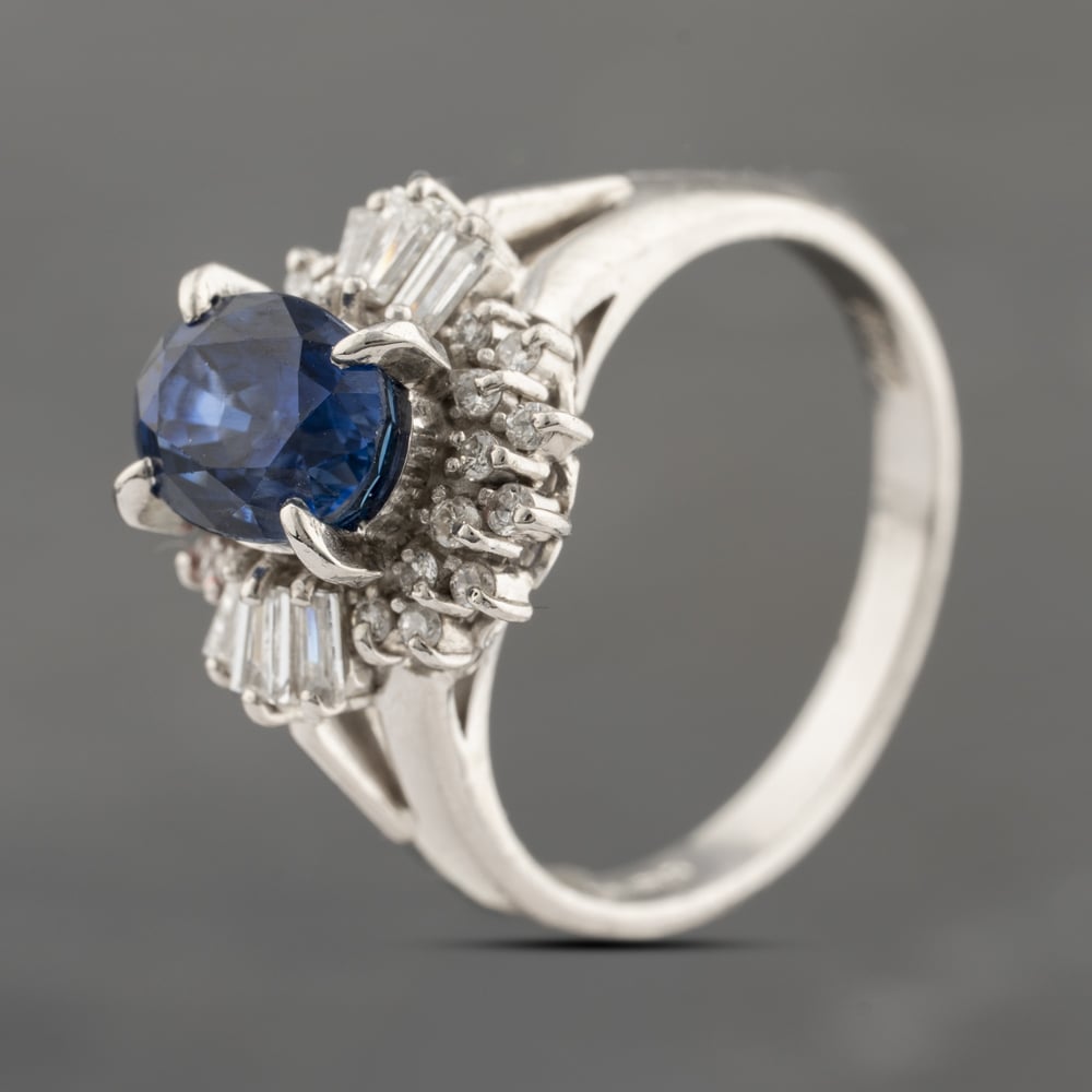 Second Hand Platinum 1.90ct Sapphire & 0.35ct Diamond Oval Cluster Ring 43361175